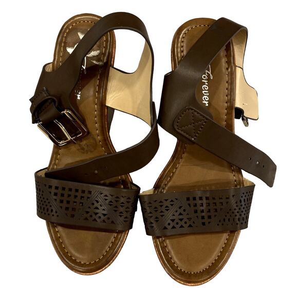 Forever Shoes - Brown Wedges Heel Sandals Size 7